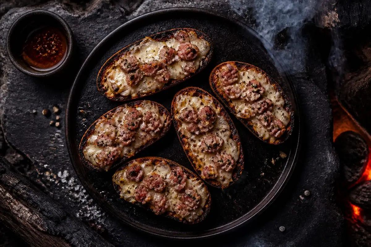 Ricetta Bruschetta Salsiccia e Formaggio — Grigliare Duro