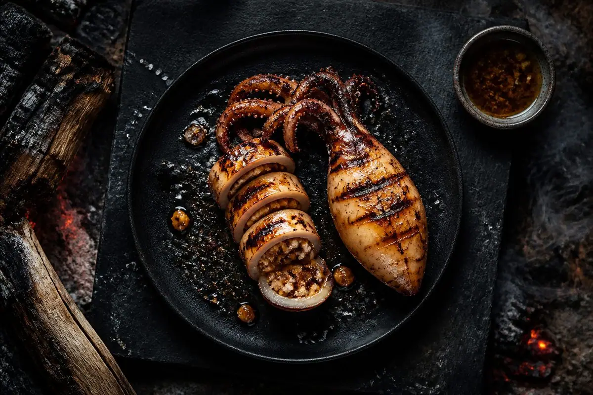 Ricetta Calamaro o Seppia Ripiena di Miele e Noci al Barbecue — Grigliare Duro