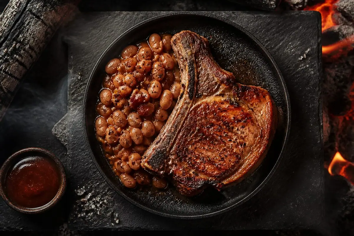Ricetta Pork Chop con Fagioli alla Bud — Grigliare Duro