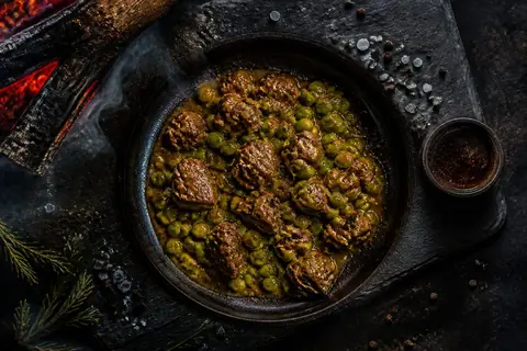 Ricetta Spezzatino con i Piselli Nel Kamado