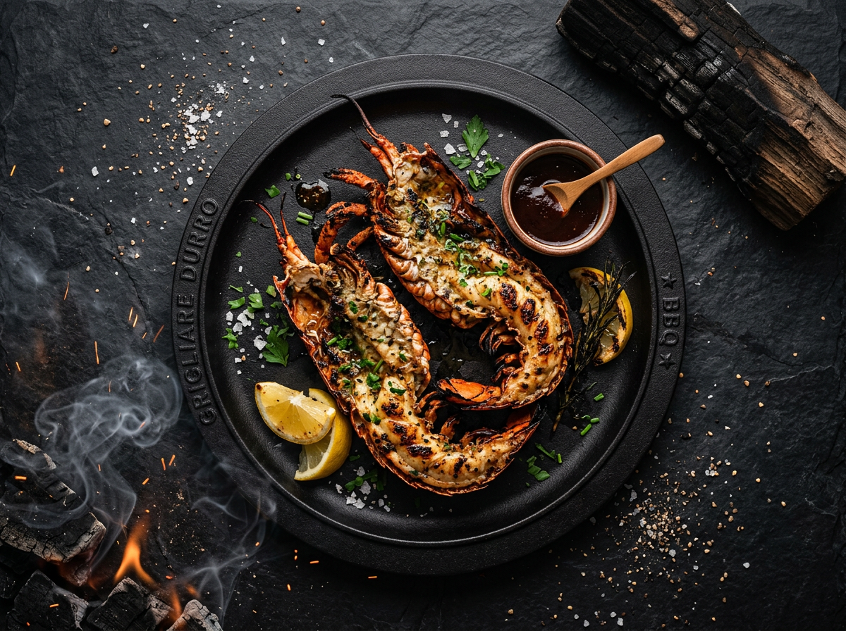 Ricetta Code di aragosta alla griglia — Grigliare Duro Ricetta Code di aragosta alla griglia — Grigliare Duro