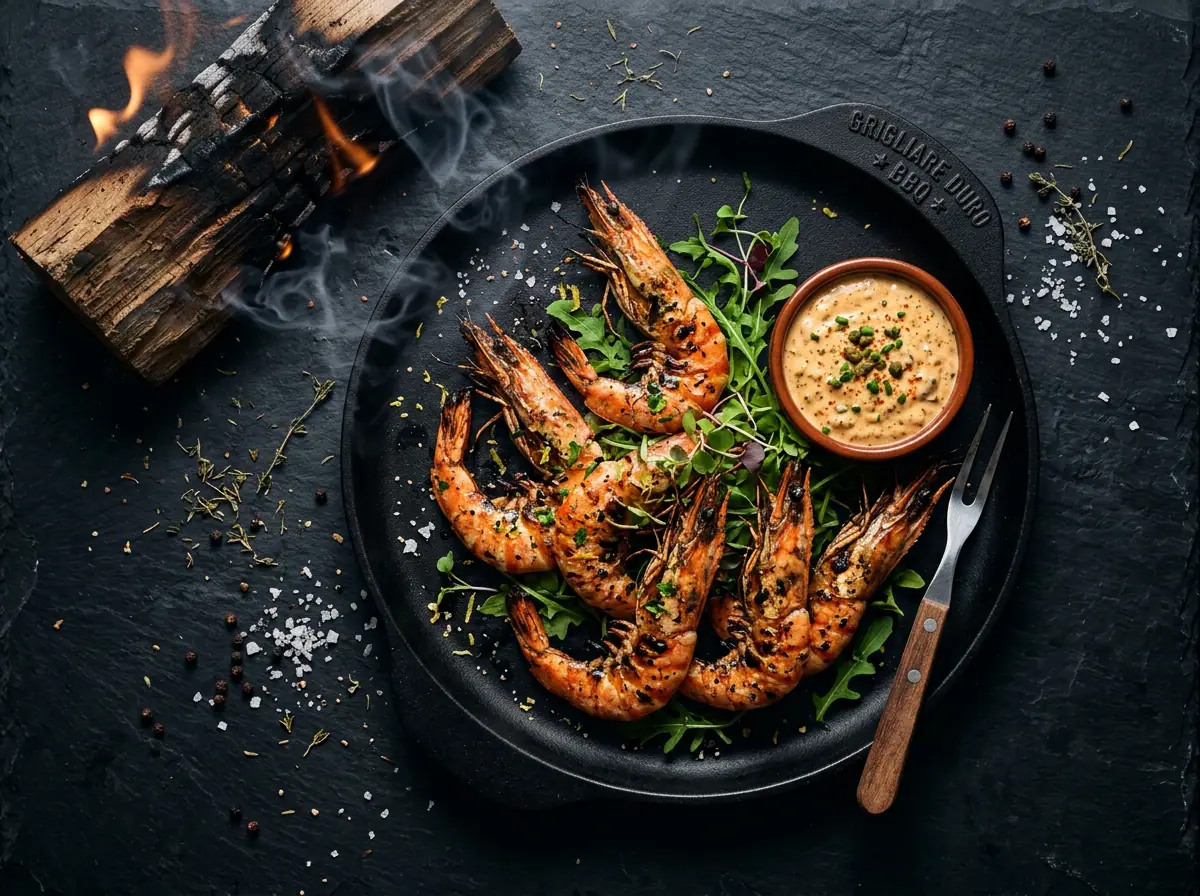Ricetta Gamberi grigliati con salsa remoulade — Grigliare Duro