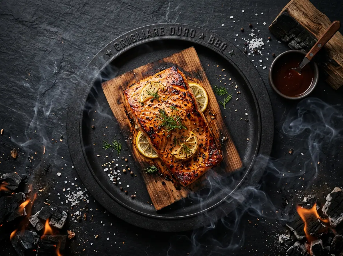 Ricetta Salmone su Tavola di Cedro — Grigliare Duro